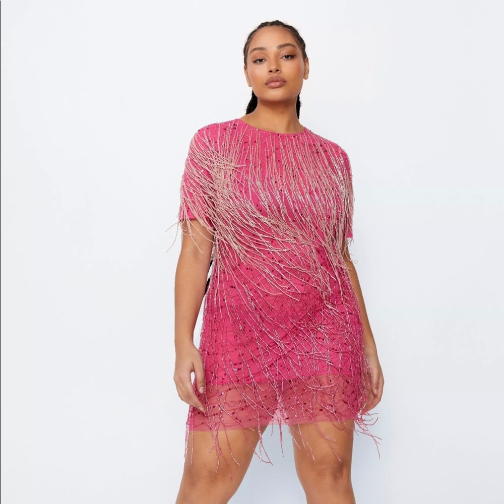 Nasty Gal Plus Size (18) Tassel Beaded Mini Shift Dress